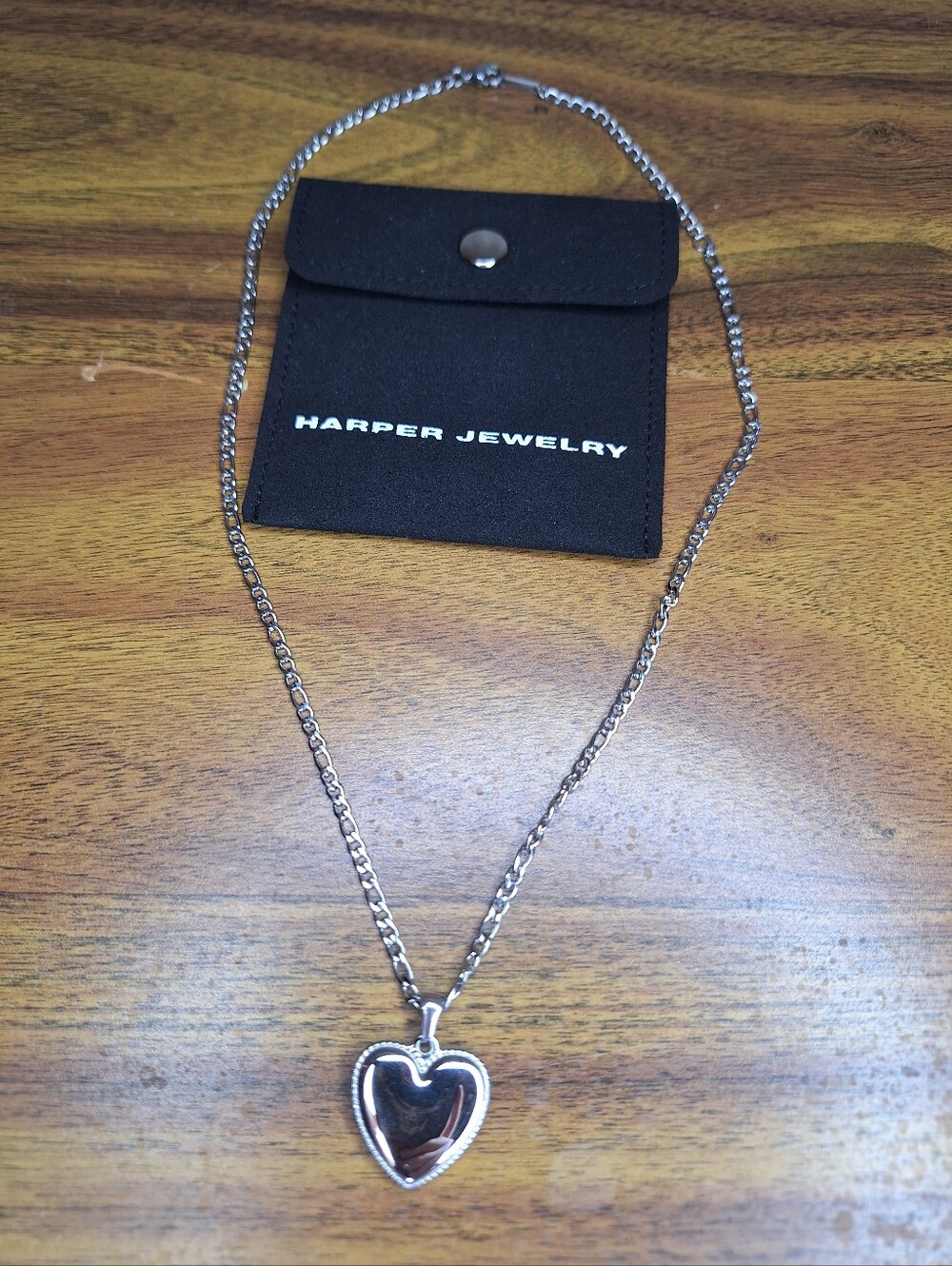 Harper Jewelry Silver Tone Heart Pendant Figaro Chain Necklace 19" New